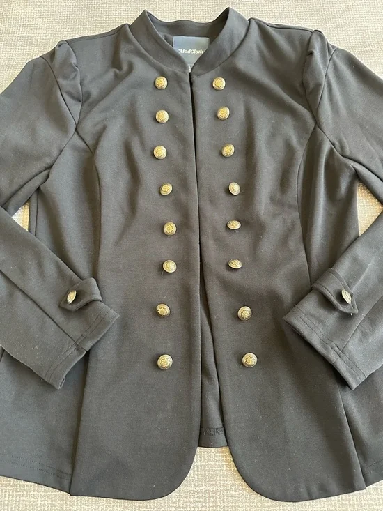 ModCloth Black Military Button Jacket Large Gold Tone Stand Collar Blazer - Picture 4 of 12